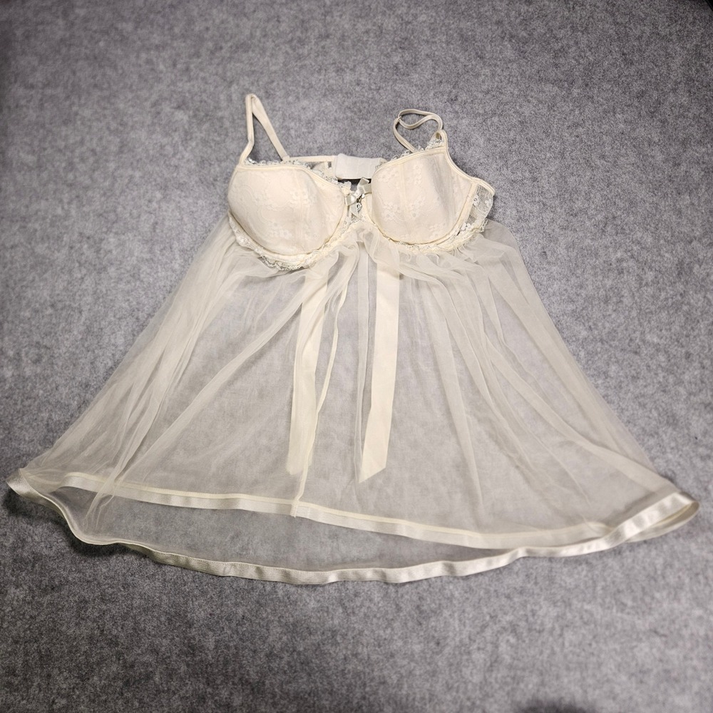 Victoria's Secret Womens Cream Babydoll Lace Sheer Heart Bridal Lingerie 36B